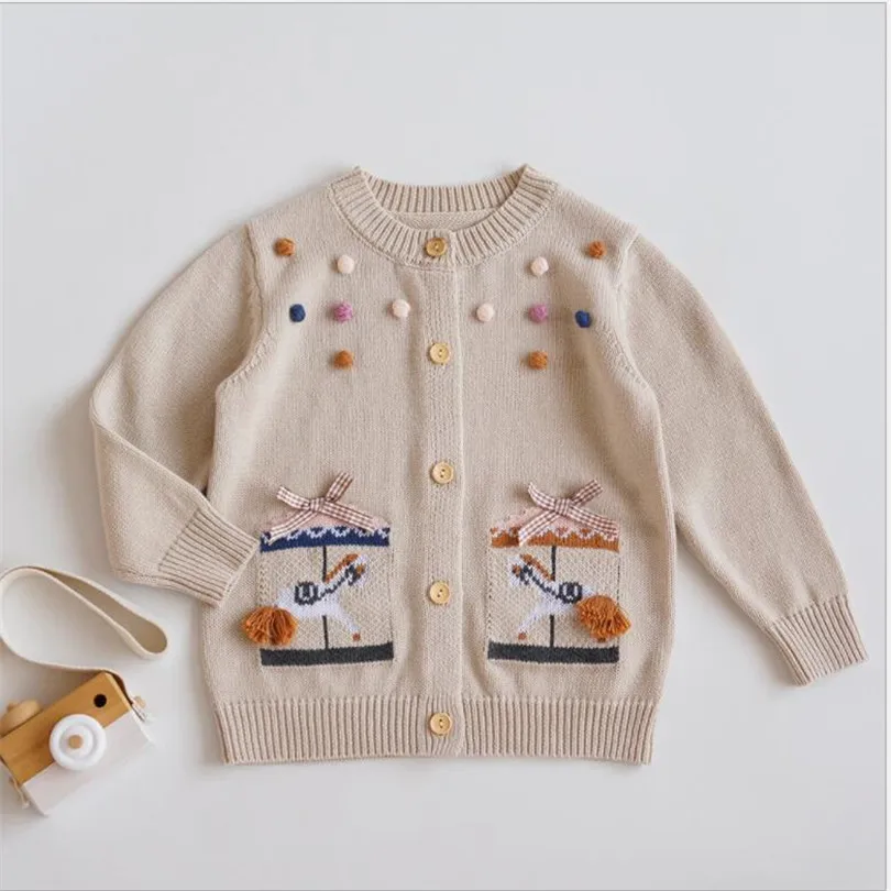Фото Детский кардиган пальто Осень-зима 2021 для маленьких девочек свитер шерстяной с