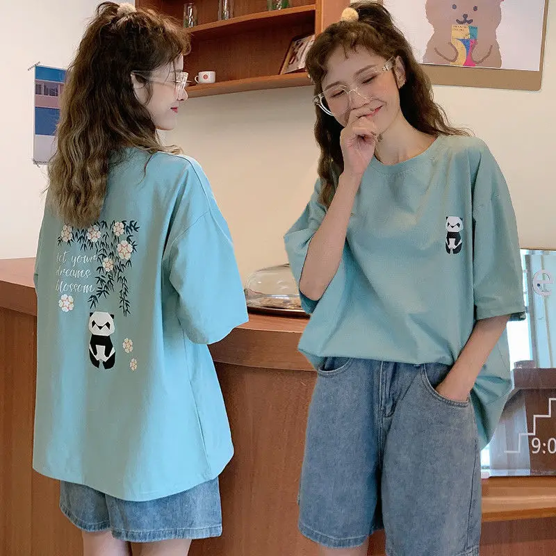 

Pure Cotton Short-Sleeved Female Student Korean Version Loose Plus Size T-Shirt Female Summer New Style Girlfriends Dress Top