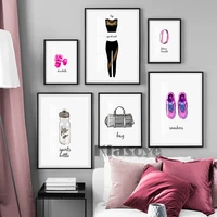 sketch illustration watercolour poster sports wear canvas sneaker painting barbell fitness art prints gym wall decorate picture