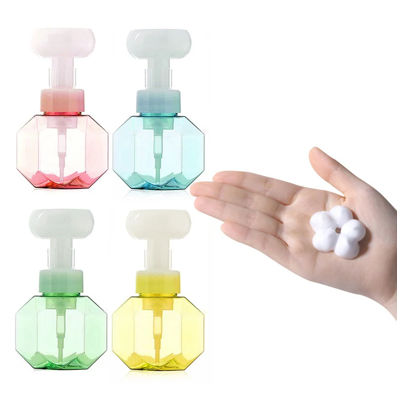 

300ml Liquid Soap Dispenser Flower Shape Foam Foaming Pump Empty Bottle Plastic Clear Bottle Shower Gel Foam Pump Bottle