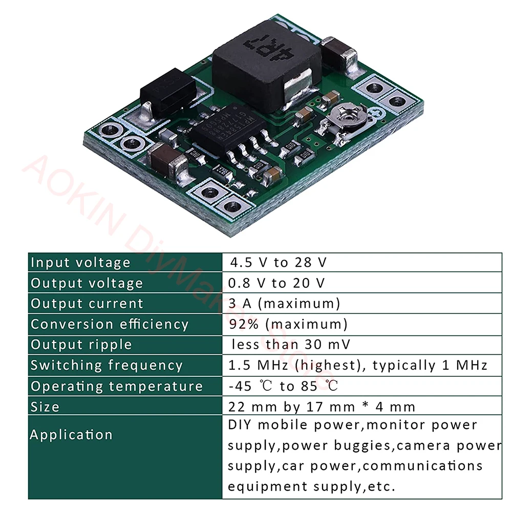 eBoot Mini MP1584EN Ultra-Small Mini DC-DC Step Down Power Supply Module 3A Adjustable Buck Converter for Arduino Replace LM2596