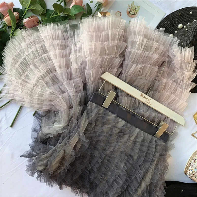 

Romantic Fairy Ruffled Layers Mesh Cake Skirt Casual Chic Patchwork Colors Long Design Skirts