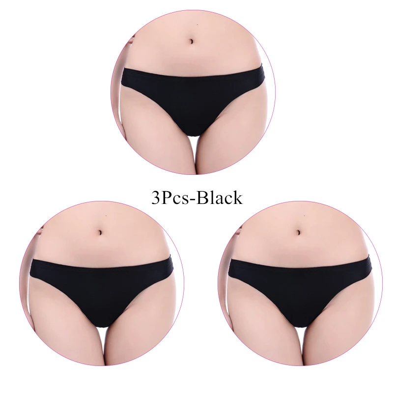 3Pcs-Black 3 шт./упак. трусики Для женщин сексуальные трусы Бесшовные Ice Silk Трусы-стринги женский большой Размеры Нижнее белье женские большие Размеры трусики - Цвет: 3Pcs-Black