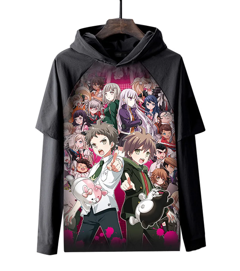 Косплей Аниме DanganRonpa 2 черная футболка с капюшоном и длинными рукавами для
