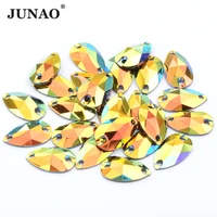 junao 712mm high quality sewing teardrop rose gold ab rhinestones flatback sew on resin crystals stones for needlework
