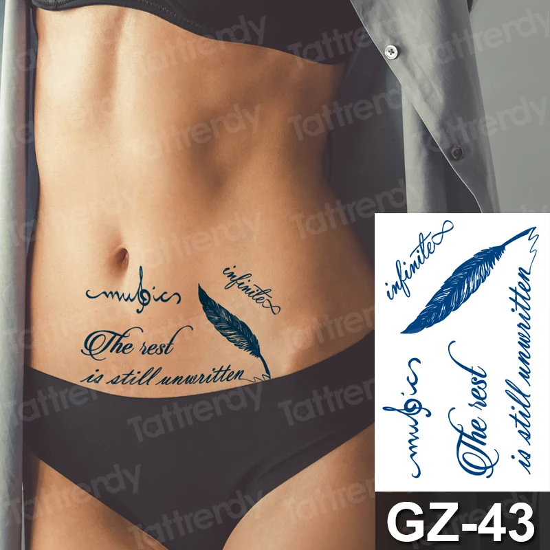 

Waterproof Temporary Juice Ink Tattoo Sticker English Words feather Mandala Flower Fruit Gel Long Lasting Tatto for Men Women