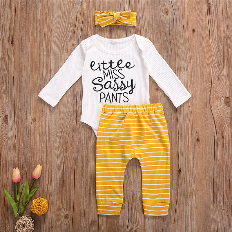 

2020 Toddler Clothes Set Print Top Bodysuits Long Pants Hat/Headband Bebes Infant Newborn Set 3PCS Outfits Clothing