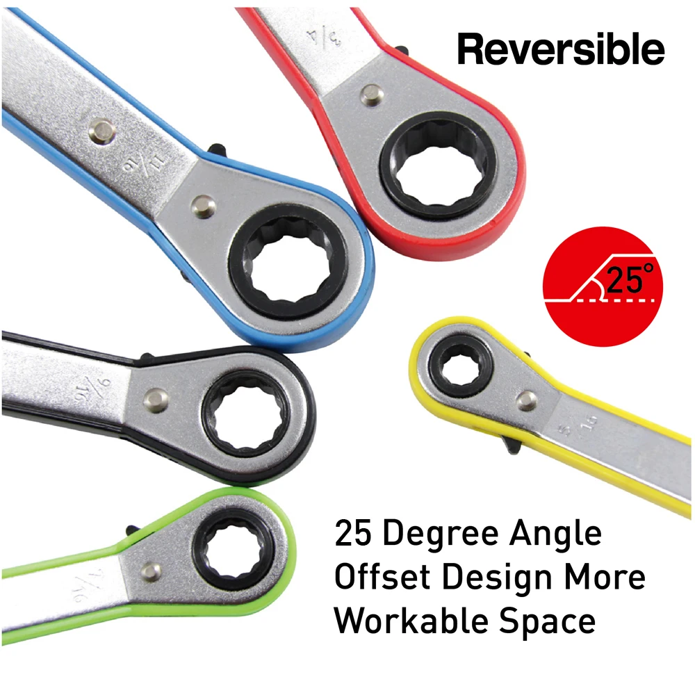 5 Pcs Offset Box End Ratchet Spanner Double Ring Wrenches Crooked for Narrow Spaces Five Colors Metric/SAE | Инструменты