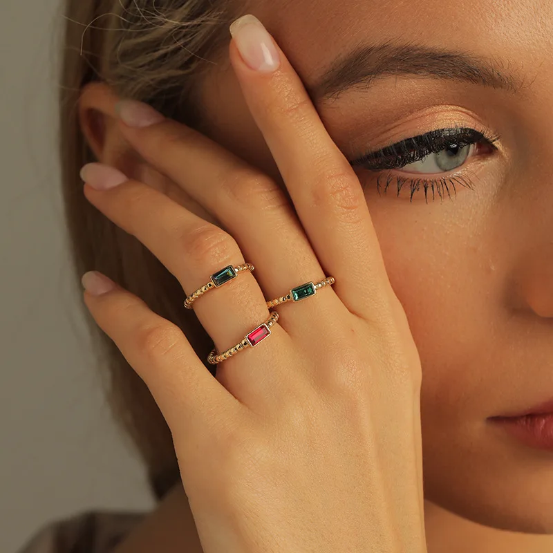 

Women Fashion Jewelry 3 Pieces/Set Rectangle Crystal Rings-Different Sizes Stacked Ring