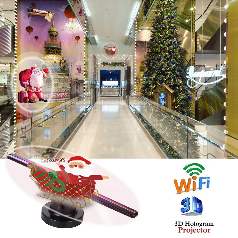 WiFi 3D Голограмма реклама экрана проектор светильник светодиодный вентилятор голографическая лампа 3D пульт дистанционного голограмма плеер 42 см 16 г TF