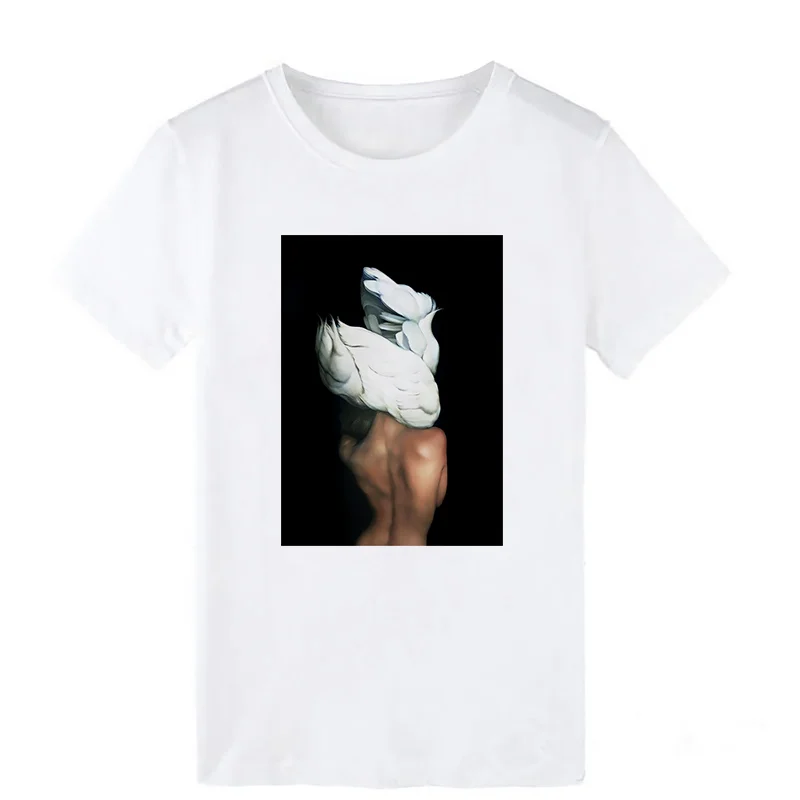 

Abstract Flowers Animal Women Tshirt Vintage Casual Korean Style Aesthetic White Short Sleeve Cotton Clothes Streetwear Top