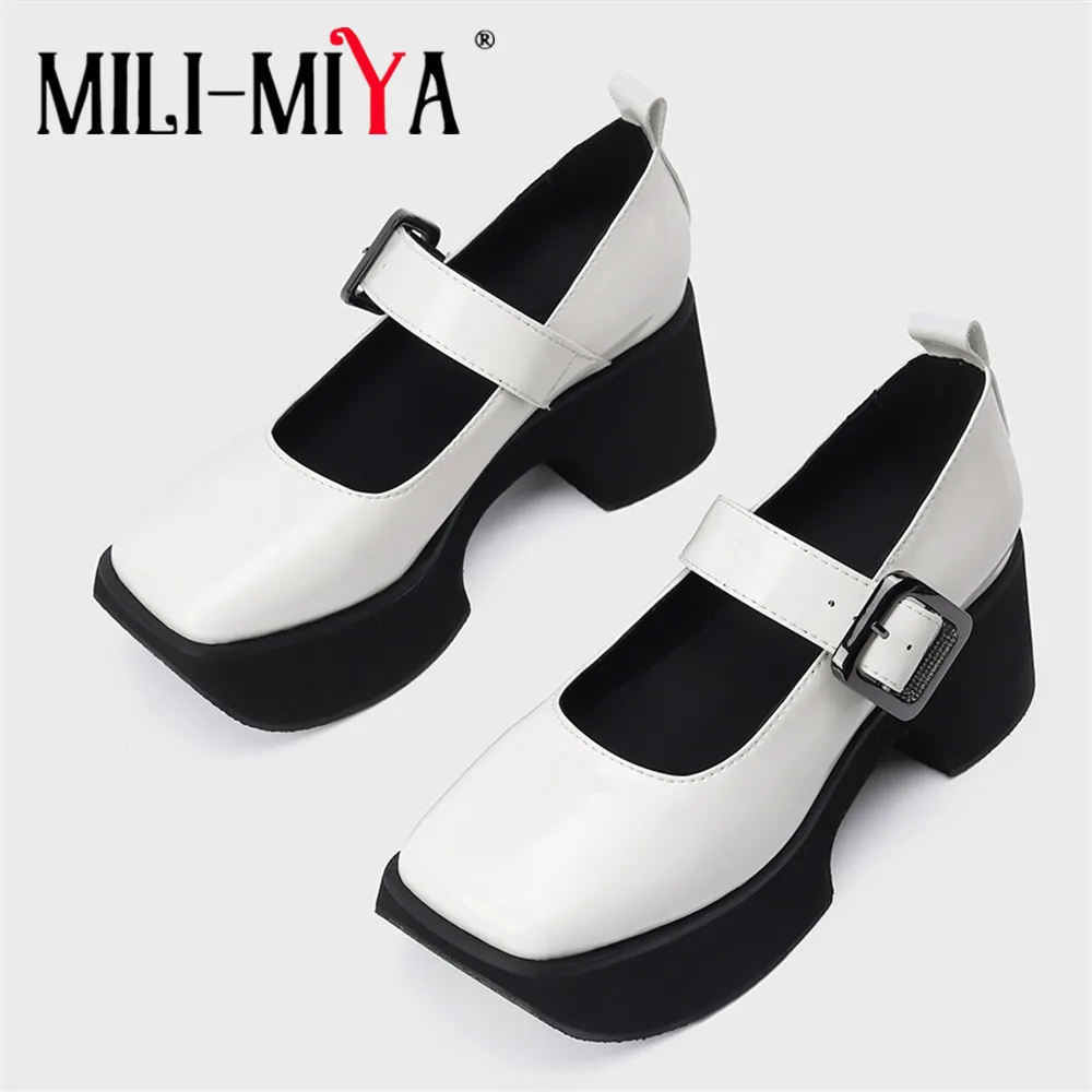 

Женские туфли-лодочки MILI-MIYA, из коровьей кожи, на толстом каблуке и платформе, с ремешком с пряжкой, однотонная модная Уличная обувь с круглым носком