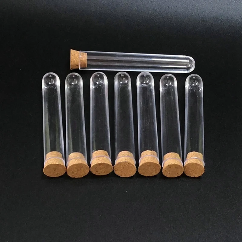 

Aboratory Plastic Test Tube With Cork Stopper For School Lab Experiment Transparent Plastic Test Tubes 100Pcs/Lot 12X75Mm