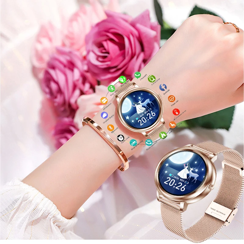

2021New Smart Watch Women Blood Pressure Heart Rate Monitor Full Touch Screen IP67 Waterproof Sports Smartwatch for IOS Android