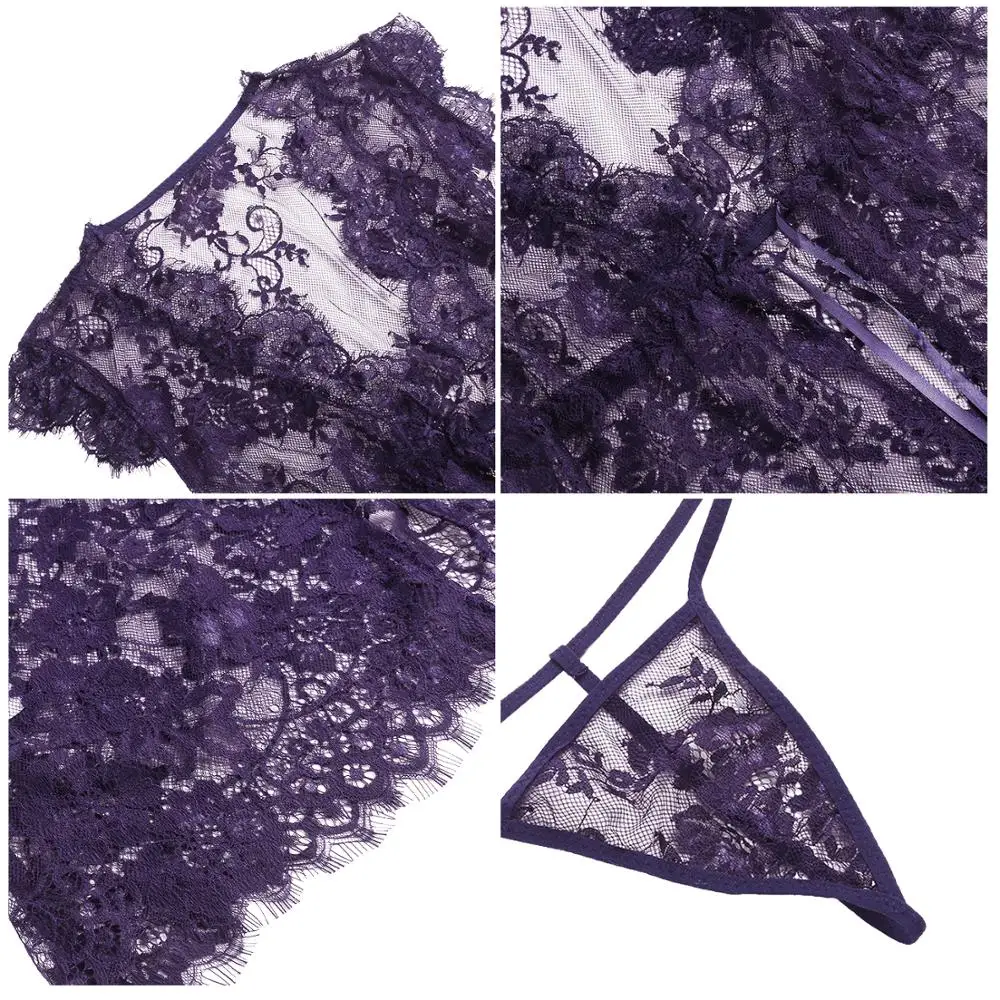 

Joyaria Sexy Lingerie Lace Kimono Robe Eyelash Sheer Babydoll Set Mesh Nightgown 2 Piece Set Women Night Dress Nightwear Dress