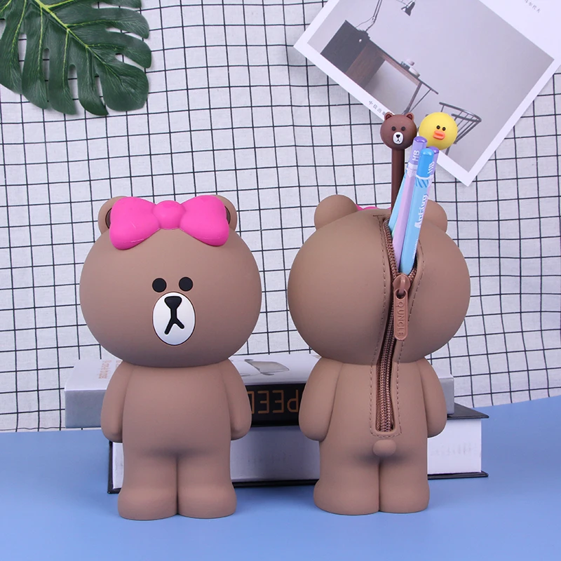 bow bear Kawaii Мультяшные женские кошельки с отделением для карт, студенческие канцелярские принадлежности, Детская коробка для ручек и карандашей, силиконовая сумка для макияжа, карманный мини-кошелек Carteira - Цвет: bow bear
