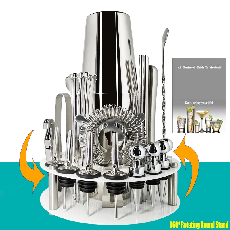 

30-Pcs Stainless Steel Cocktail Shaker Set with Octagon Rotating Display Stand,Premium Bartender Kit for Home,Bar,Party, Bar Set