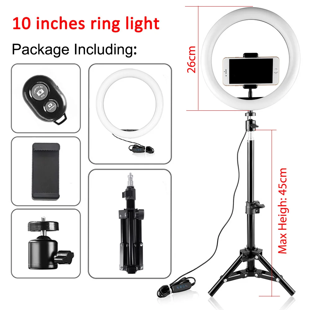 10 light 45 tripod Capsaver 6 дюймов 20 см 26 см светодиодный светильник для селфи кольцевые лампы с регулируемой яркостью для макияжа кольцевая лампа USB кольцо с фотографией светильник для видео Youtube Live - Цвет: 10 light 45 tripod