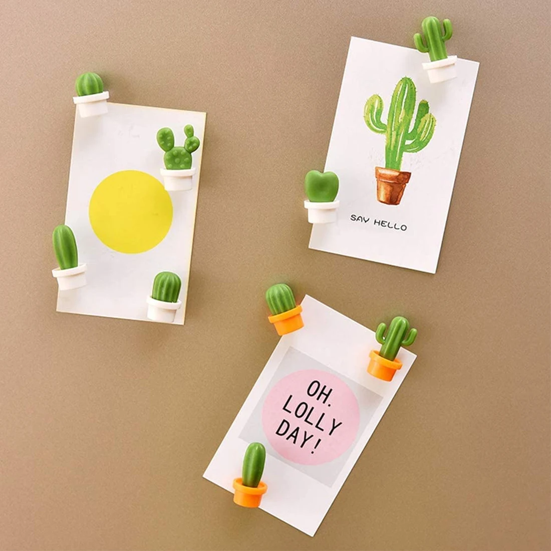 

6pcs Fridge Magnets Cute Mini Succulent Plant Vase set Magnet Button Cactus Refrigerator Message Magn Sticker Orange/White