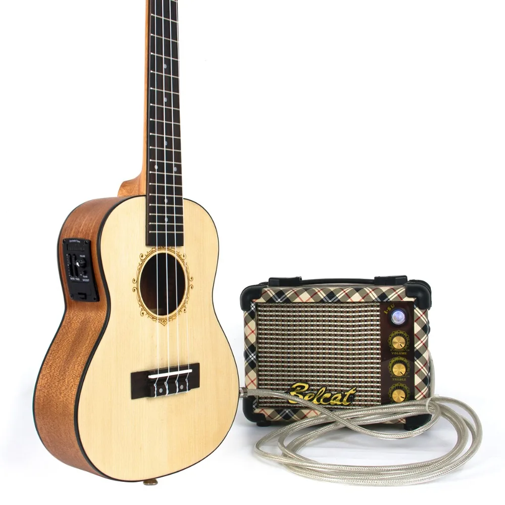 Kmise Гавайские гитары укулеле концертный Электрический Acousitc твердая ель Ukelele 23 дюймов Уке с профессиональным гитарным кабелем стартовый комплект