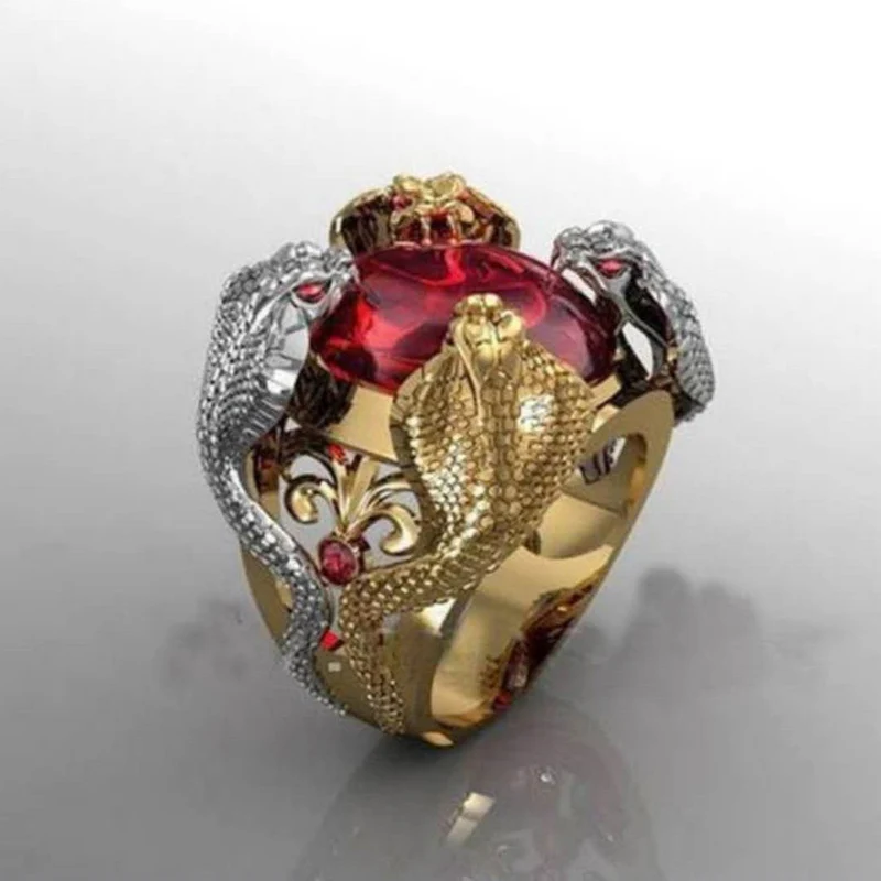 Bohemia Vintage Exaggerated Spirit Snake Ring Men Punk Gold Wind Snake-Shaped Nightclub Rings for Women Trend Jewelry