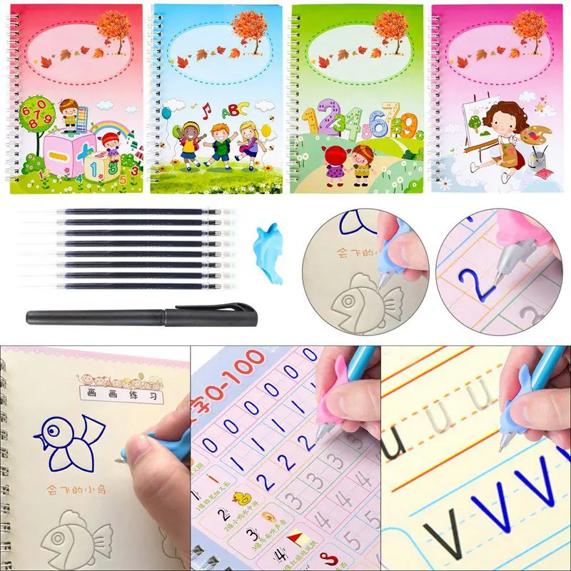 

1set Magic Writing Paste Children's Kindergarten Groove Textbook Writing Board Multi-style Writing Calligraphy Practice Book