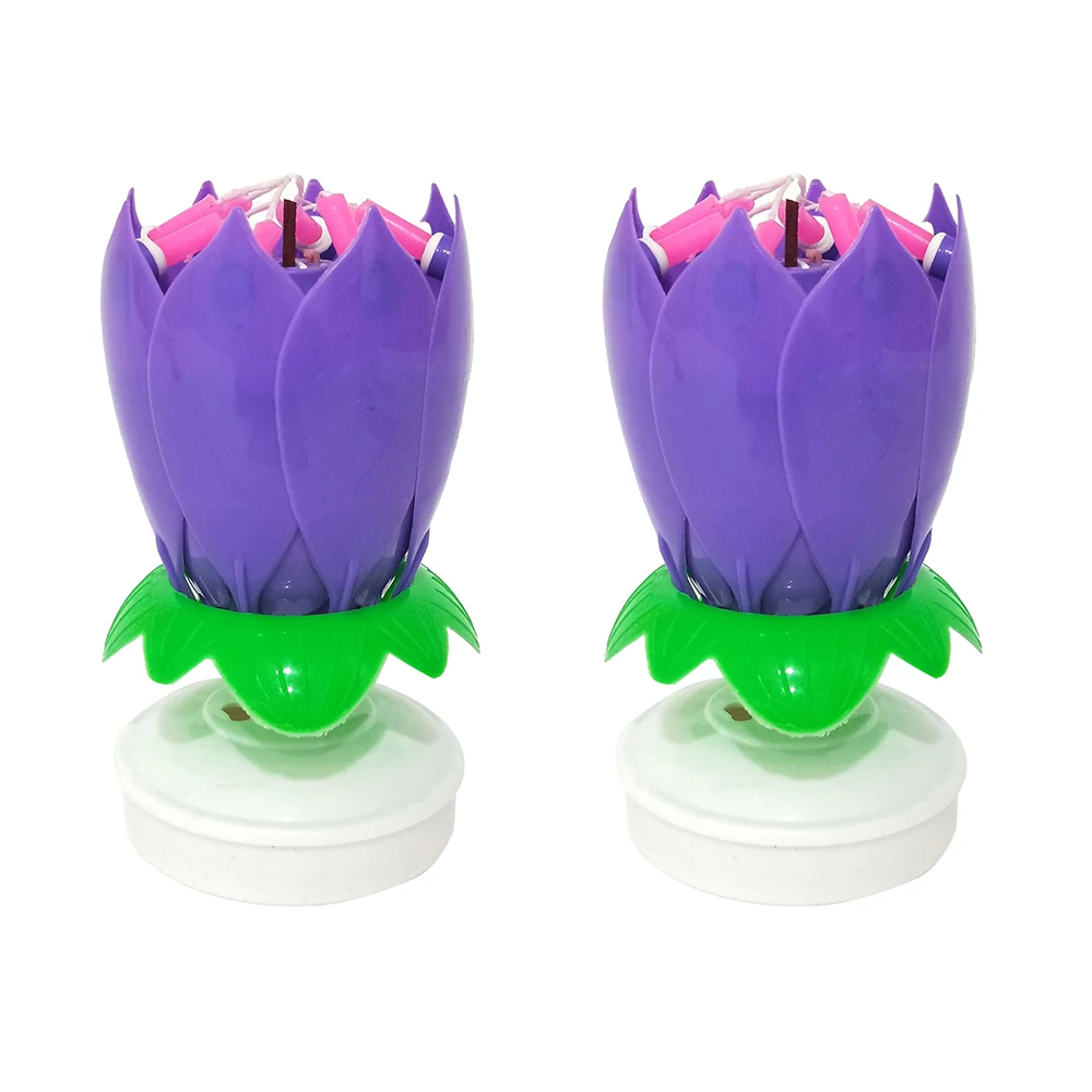 2pcs Rotating Candle Birthday Musical Lotus Flower Magic Cake Candles Happy Gifts DIY Party Decoration Supplies | Дом и сад