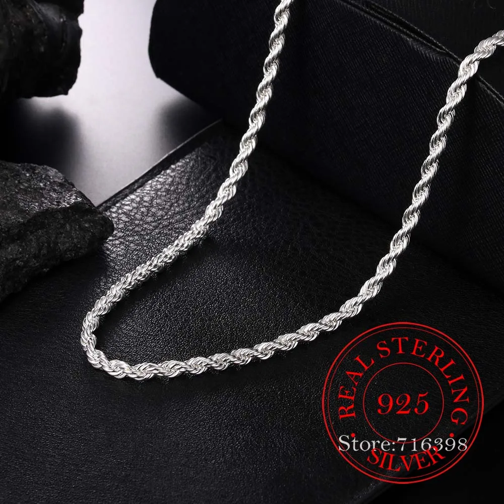 

4MM Width!! Real 100% 925 Sterling Silver Men Rope Chain Fashion Unisex Party Wedding Gift Silver Chain Necklace Men Jewelry