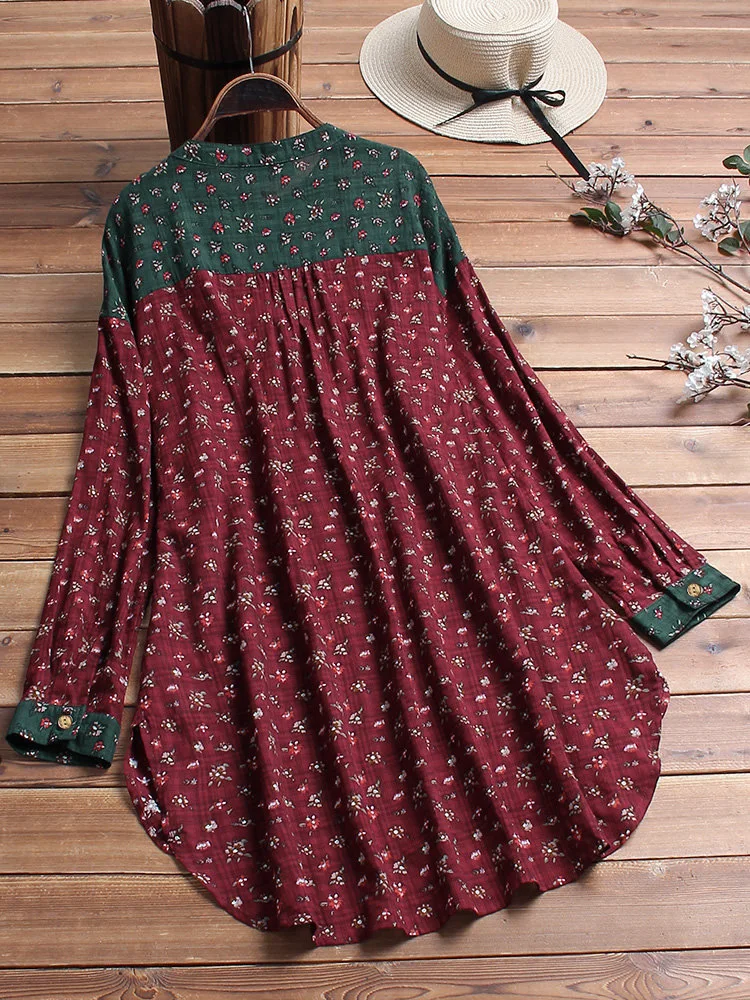 

2021 New Shirt Korean Style Fashionable Cotton and Linen Printed Stand Collar Shirt Loose Large Size Women's Long sleeved tops