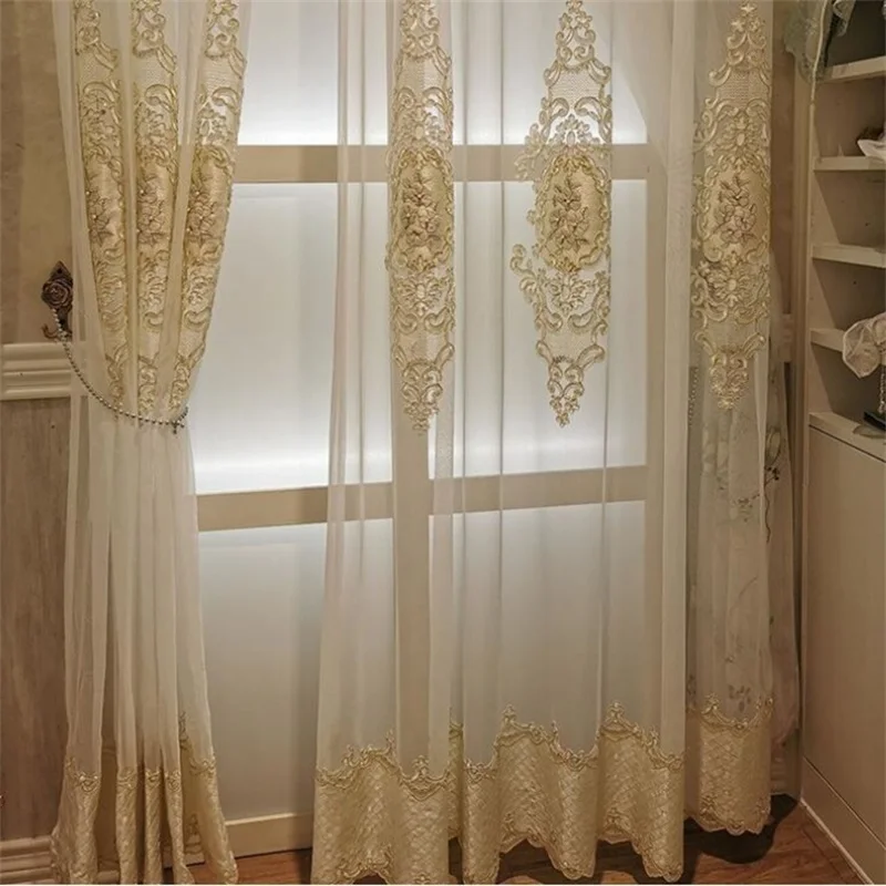 European Luxury Embroidered Pearl Tulle for Living Room Window Bedroom Drapes Silver Sheer Voile Valance Fabric ZH034&ampC | Дом и сад