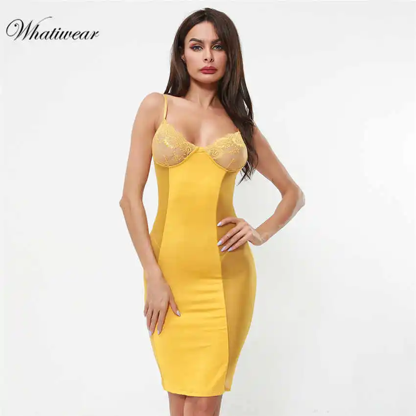 Whatiwear летнее кружевное мини-платье с открытыми плечами вечерние уличные женские вечерние обтягивающие платья без рукавов Vestidos de festa - Цвет: Skin