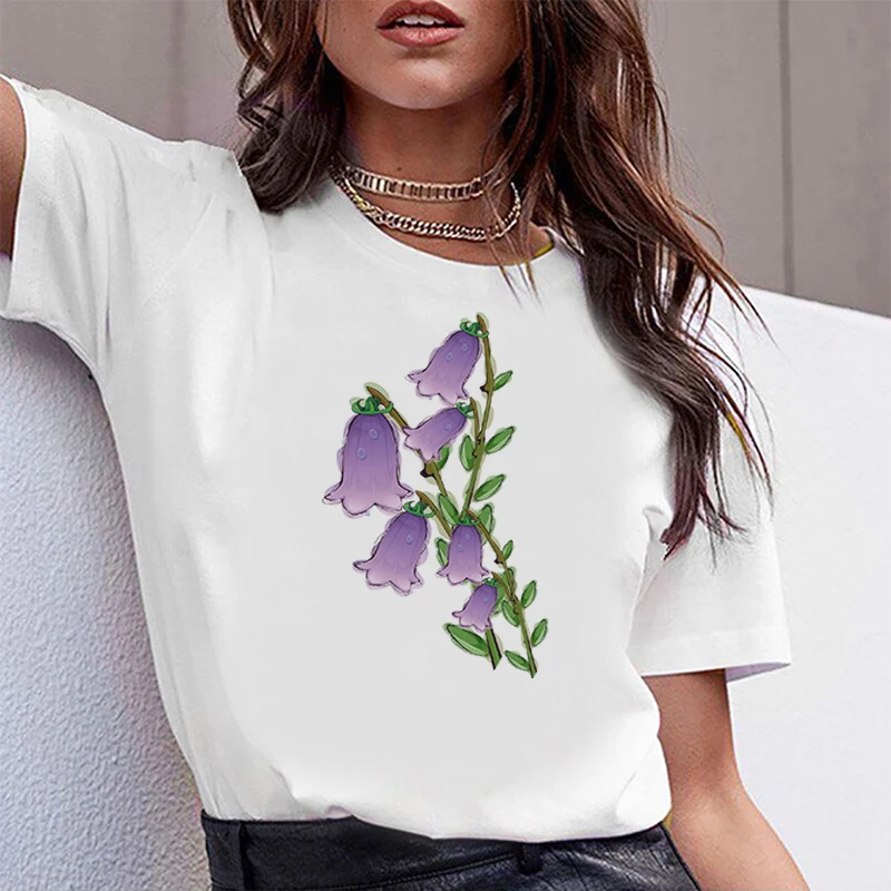 

Bellflower T-shirts Woman Women's Tee Shirt Women-clothing With Short Sleeves Graphic Summer Sleeve Fashion Tops Crop T-shirt