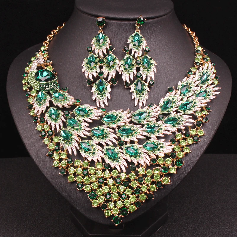 Роскошные большие синие ожерелье серьги наборы павлиний хвост ювелирные изделия