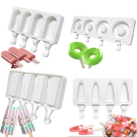 meibum silicone popsicle moulds 4 cavity donuts shape ice cream molds ice cube tray summer freezer juice jelly tools and sticks