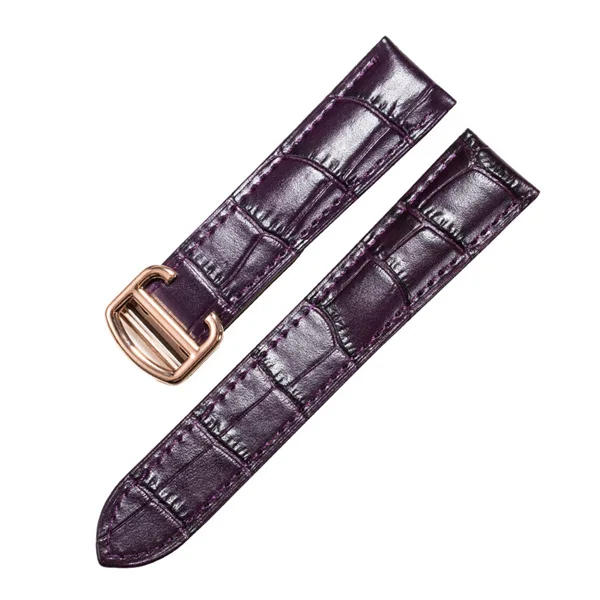 Натуральная кожа ремешок для часов 20/22/23/24/25 мм подходит для Cartier Tank Solo W6700255 ремешок для часов для Для мужчин/Для женщин - Цвет ремешка: purple with rose gol