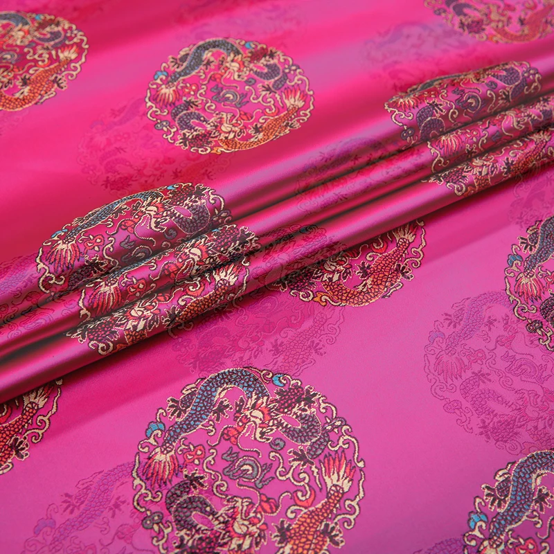 Атласная ткань с рисунком дракона жаккардовая шелковая для шитья cheongsam и кимоно