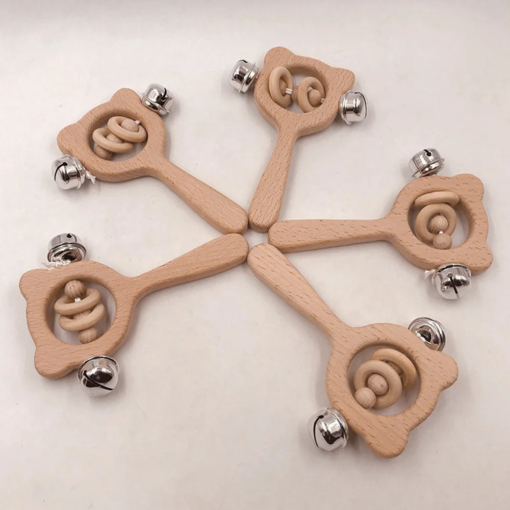 

Wooden Rattle Hand Wood Ring Teething Toy For Baby 1Pc Eco-friendly Delicate