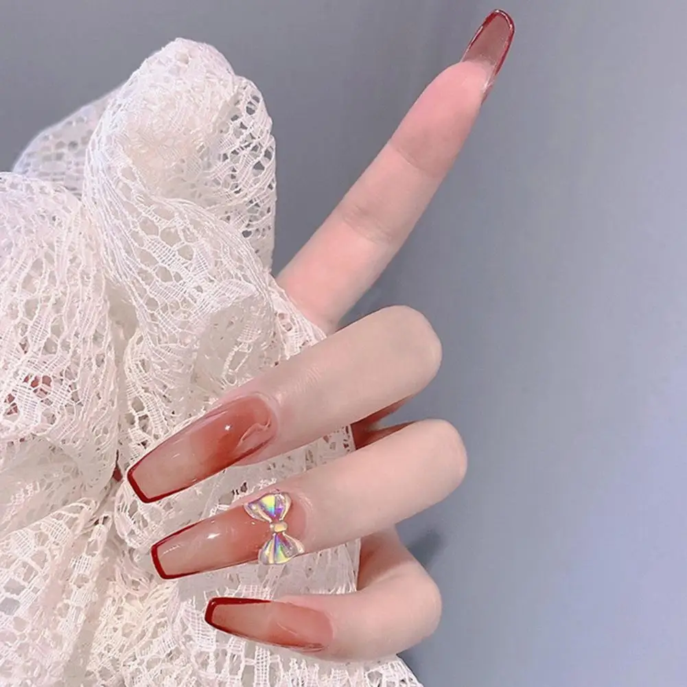 

Fine Workmanship 24Pcs Novelty Full Cover Blush Pearl Bowknot Nail Patch ABS Fake Tips Bake-free for Prom