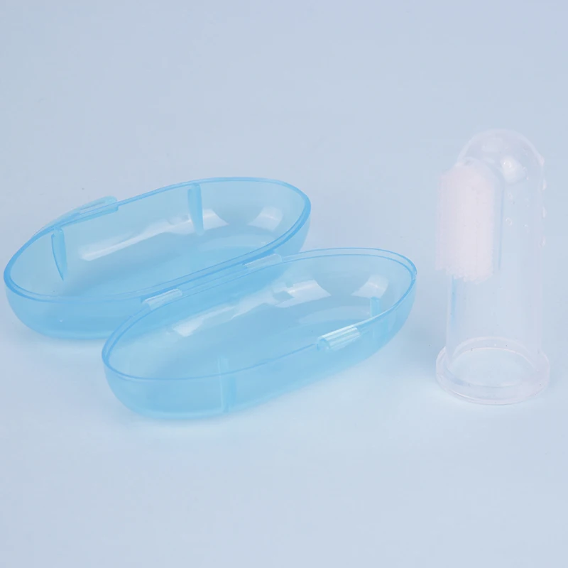 2pcs blue Силиконовая детская зубная щетка на палец, 1/2 шт., детская зубная щетка, зубная щетка для младенцев, Мягкая зубная щетка с коробкой - Цвет: 2pcs blue