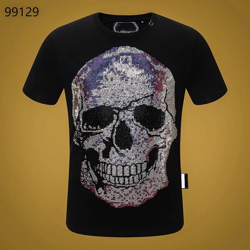 

Fashion PP Men T-shirt Black Short Sleeve Round Neck Top 100% Cotton Plein tshirt Brand Skull Men Short Sleeve corta Manga corta