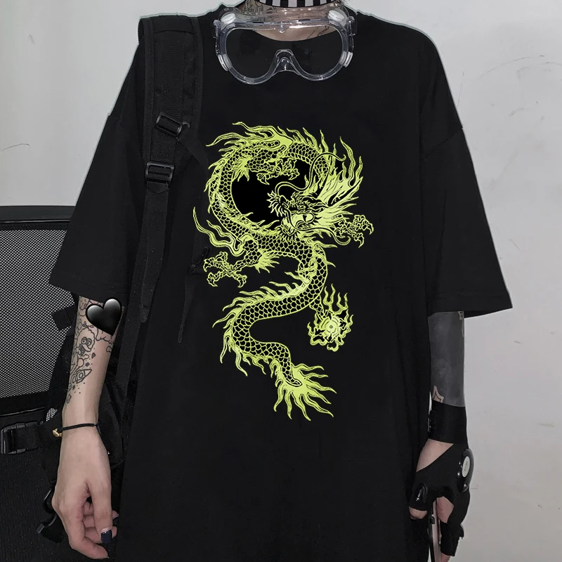 

Dragon Print T-Shirt Women Plus Size Short Sleeve Tumblr Casual New Streetwear Hip Hop tops Harajuku Fun Basic Ladies Summer tee