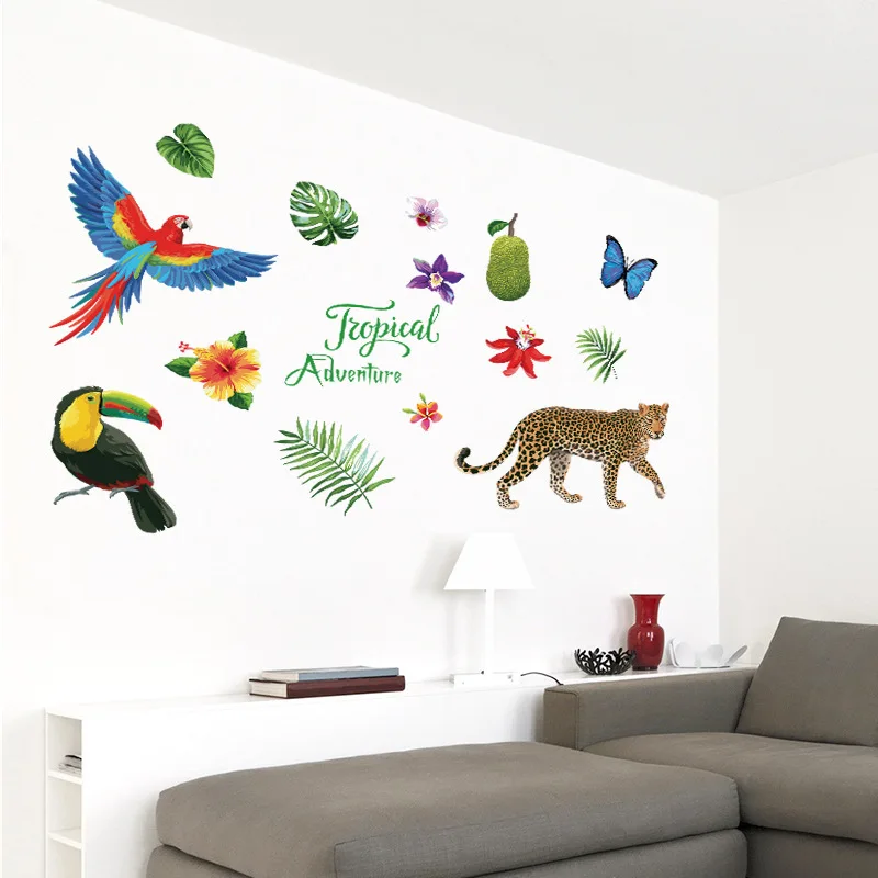 Красочные Животные наклейки на стену с изображением птиц леопардовым принтом С