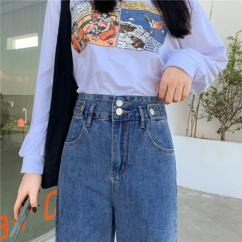 

2020 Women High Waist Oversized Loose Jeans Lady Students Plus Size 4XL Jeansy Streetwear Donna Straight Pants Autumn Trousers
