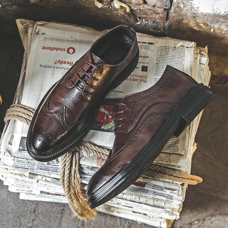 

Повседневные мужские туфли yomпасы, винтажные деловые, классические кожаные туфли в британском стиле, деловые, свадебные лоферы, броги, оксфо...