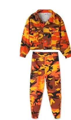 2 Pcs Костюм в стиле хип-хоп для девочек; детские костюмы для джазовых танцев; розовая, оранжевая камуфляжная куртка; брюки для мальчиков; одежда для уличных танцев; шоу; DN2591 - Цвет: 2 Pcs