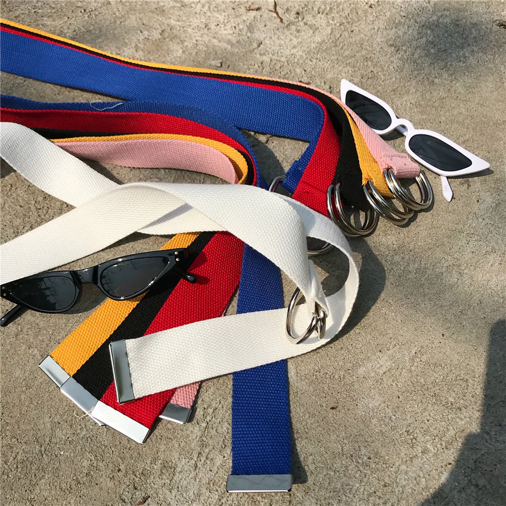 

D Ring Buckle Belt Harajuku Zipper All-match Ultra Long Canvas Belt Lovers Brief Solid Color Long Belt 110cm Long