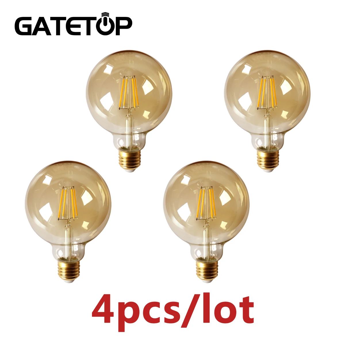 

4pcs/Lot Retro Edison Vintage Lamp Gold G95 Filament Bulb E27 6W Bombillas 220-240V Glass Lamp Warm Light Home Decoration