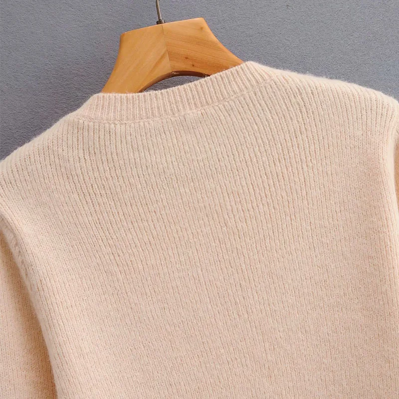 

Round Neck Long Sleeve Pullover Simple Western Style Female Sweater Korean Style Slim Pink Warm Chic Women's Sweater