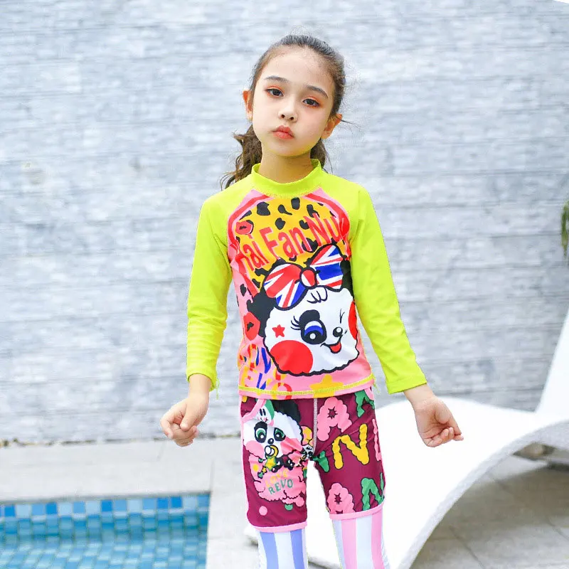 Girls Swimsuit UPF 50+ UV Two or Three Piece Long Sleeve Swimwear Rash Guard Sets Kids 3-12 Years Bathing Suits for Child | Спорт и