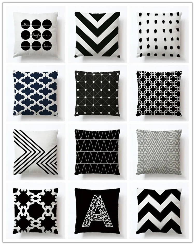Современная Геометрическая наволочка черно белая полосатая волна классический